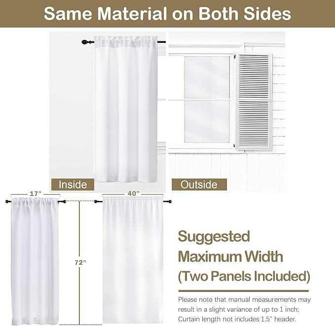 OVZME Pure White Curtains for Bedroom 78 Inches Long 2 Panels Set, Solid - Image 2