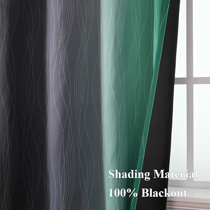 Estelar Textiler Black and Green Blackout Ombre Curtains - Image 5