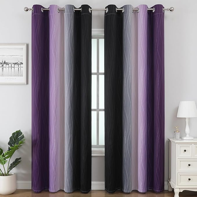 Estelar Textiler Purple and Black Ombre Blackout Curtains - Image 2