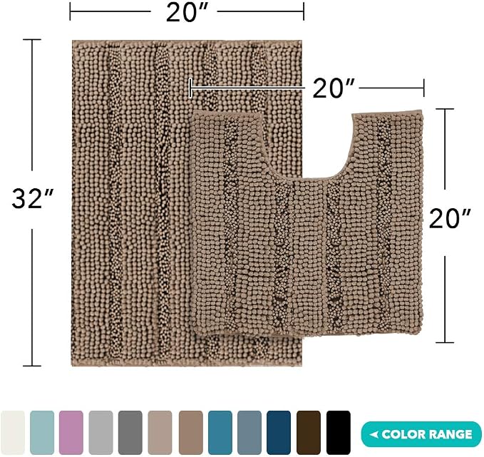 Turquoize Chenille Bathroom Rugs Set Non-Slip Bath Mats - Image 2