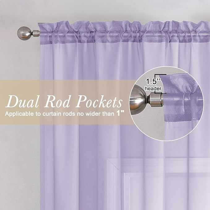 Lecloud Lavender Sheer Curtains 90 Inches Long 2 Panels Set, Light Filtering - Image 5