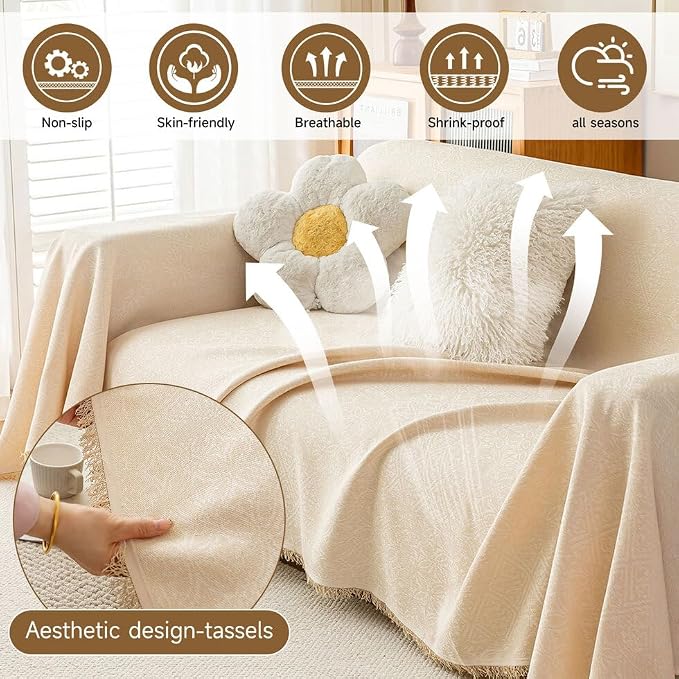 ROOMLIFE Boho Beige Couch Cover - Image 3