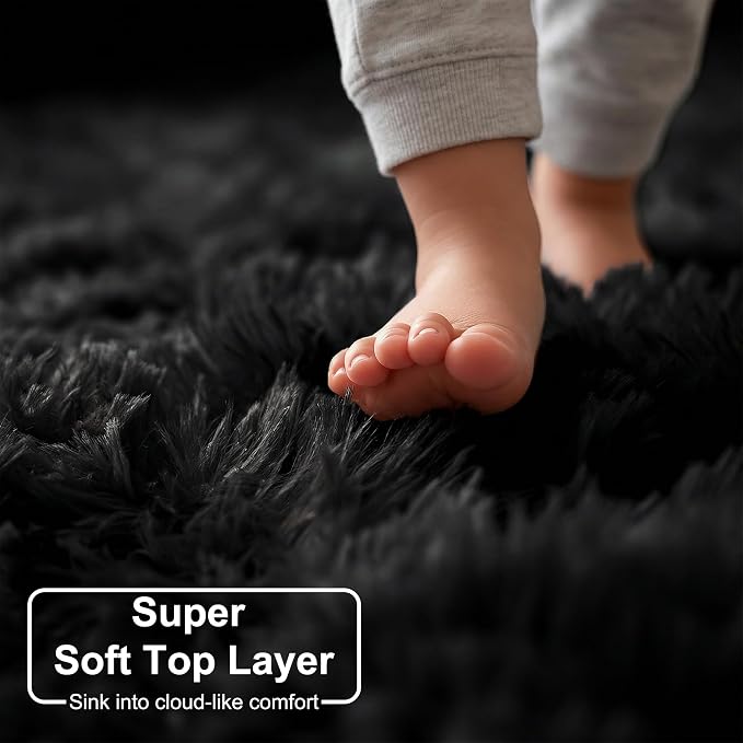 Amdrebio Black Area Rugs for Bedroom, Large Fluffy Rug for Living Room Decor - Image 2