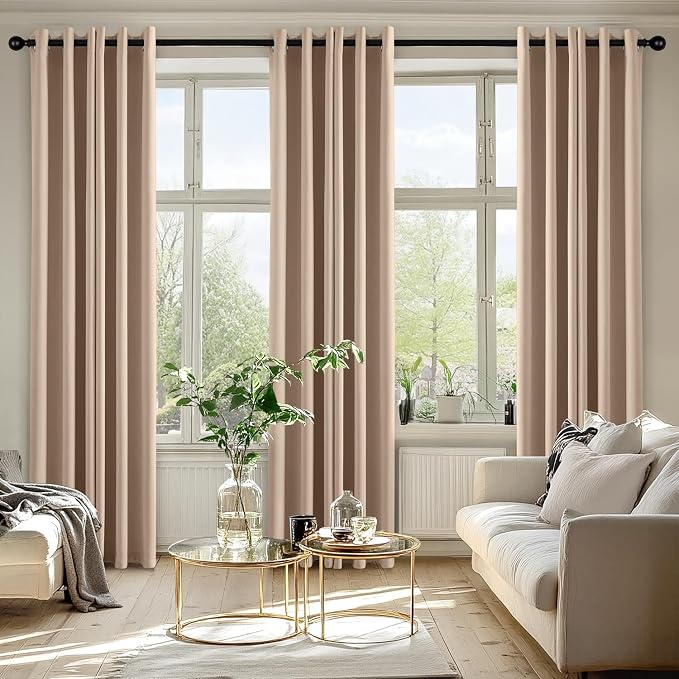 MIULEE Beige Blackout Curtains for Bedroom Living Room 84 Inches Long 2 Panels - Image 6