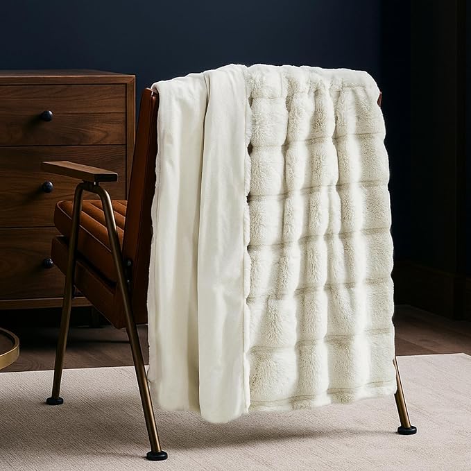Cozy Bliss Deluxe Sheared Rabbit Faux Fur Throw Blanket, Soft Fuzzy High-Low - Image 6