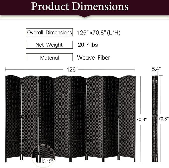 Rose Home Fashion 6 ft Tall Room Divider, Room Dividers and Folding Privacy - Image 3