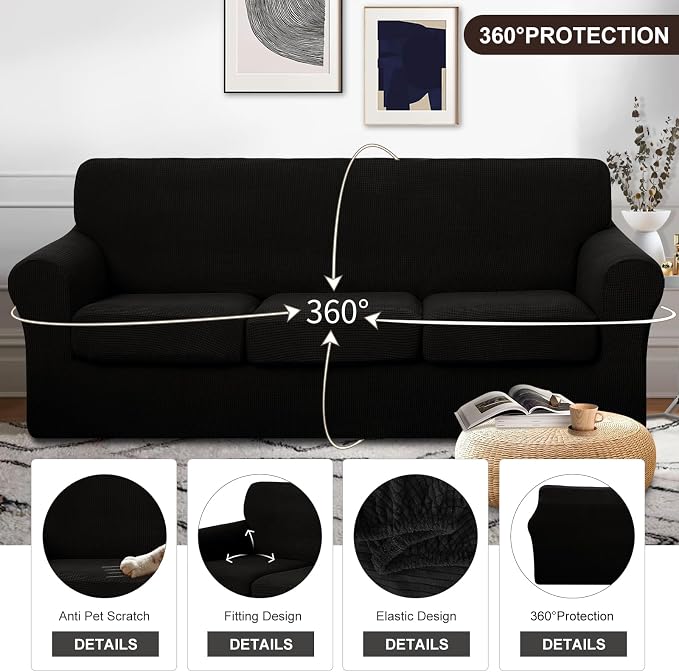 U-NICE HOME 4 Pieces Stretch Couch Cover Sofa Cover Washable Sofa Slipcover - Image 4