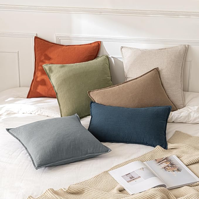 MIULEE Decorative Linen Pillow Covers 16x16 Inch Gray ​Boho Farmhouse​ ​Neutral - Image 5