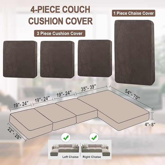 NAISI Sectional Couch Cover 4 Pieces Velvet Separate Couch Cushion Covers L - Image 6