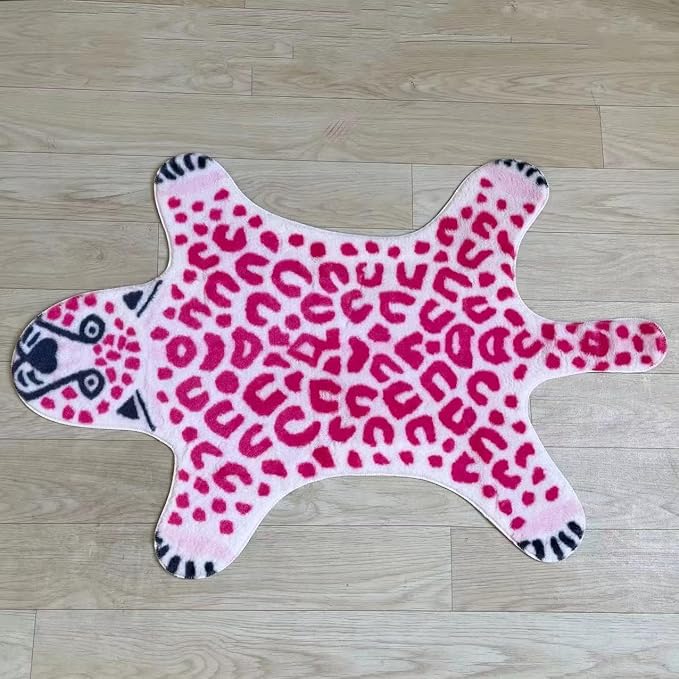 Pink Leopard Print Faux Cowhide Cheetah Fur Skin Carpet Non-Slip Animal Printed by Huichenxing2021FURSTORE
