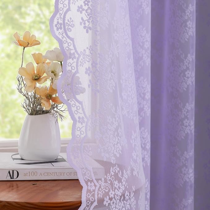 YJ YANJUN Vintage Lace Curtains 84 Inches Long-Victorian Floral Pattern - Image 2