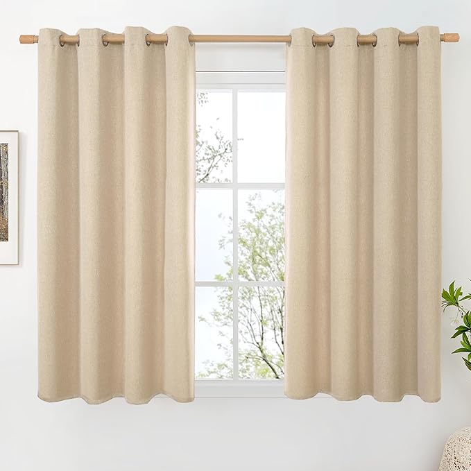 BGment 45 Inch Length Beige Linen Curtains 45 Inch Length, Thick Short Window by BGment