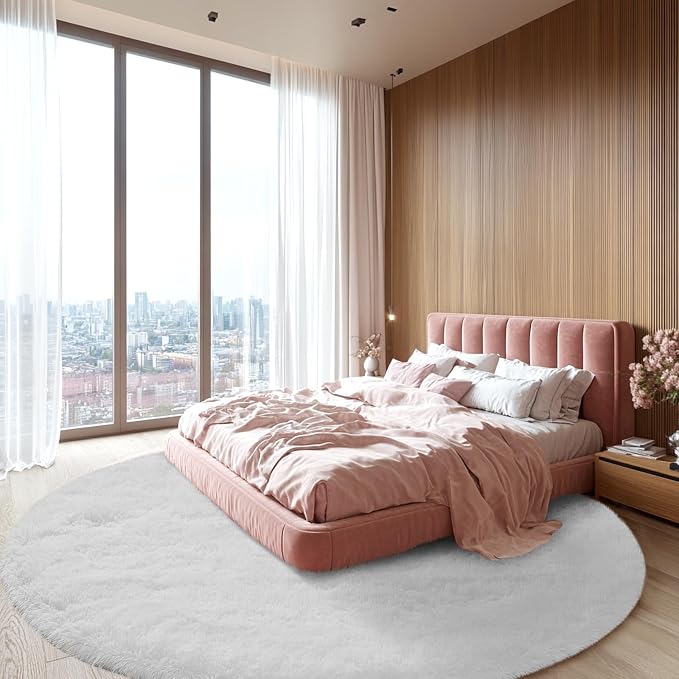 Round Area Rug for Living Room: White Shag Rugs for Bedroom- 7x7 Feet Fluffy - Image 3