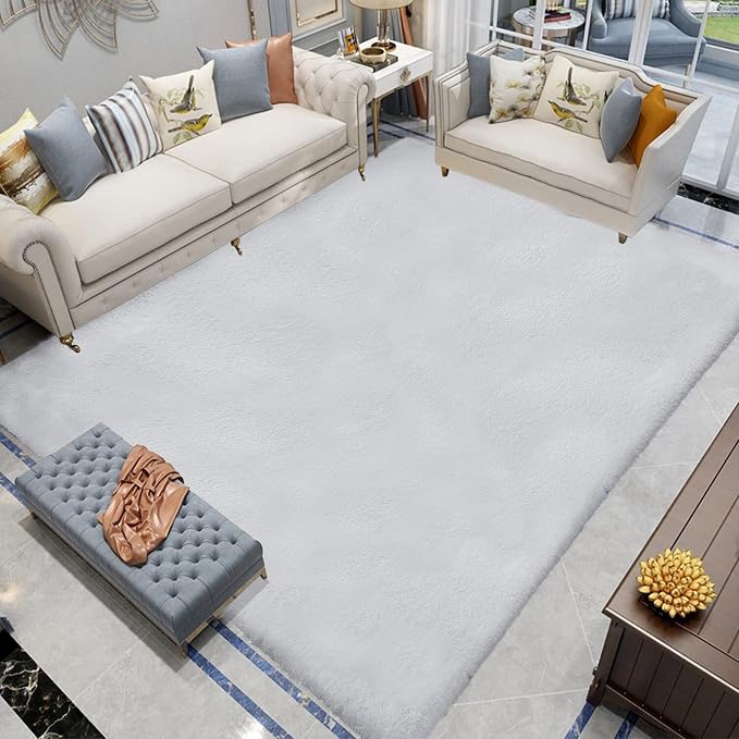 Latepis Gray 8x10 Area Rug Faux Rabbit Fur Grey Fluffy Rugs Plush Shag Rugs by Latepis