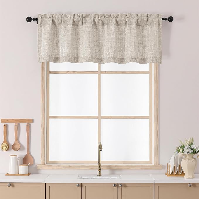 Chyhomenyc Valance for Windows, Light Filtering Faux Linen Slub Textured Small by Chyhomenyc