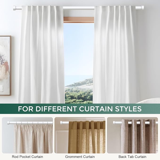 VOIIY White Curtain Rods for Windows 48 to 84 Inch, Size:36-88 Inch - Image 6