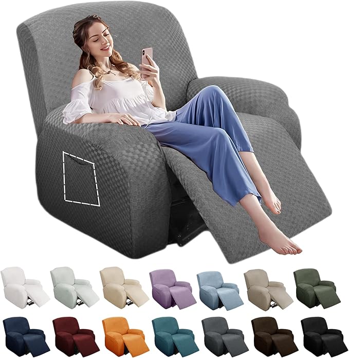 YEMYHOM 4 Pieces Stretch Recliner Slipcover Latest Jacquard Recliner Chair Cover - Image 7