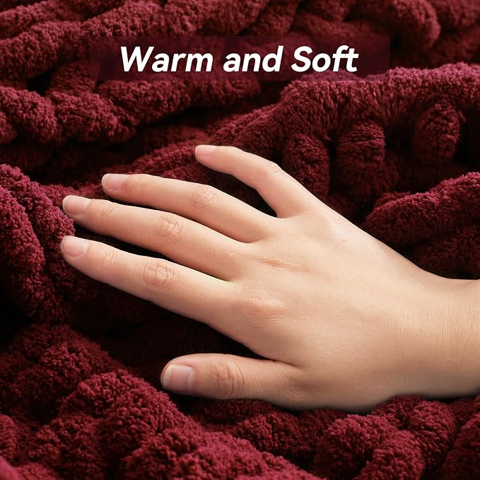Negwoo Chunky Knit Throw Blanket, Handmade Red Crochet Big Thick Blanket - Image 7