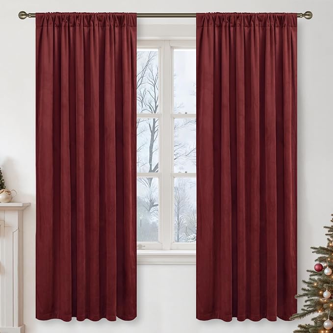 LAMIT Burgundy Red Velvet Curtains 72 Inch - Image 2