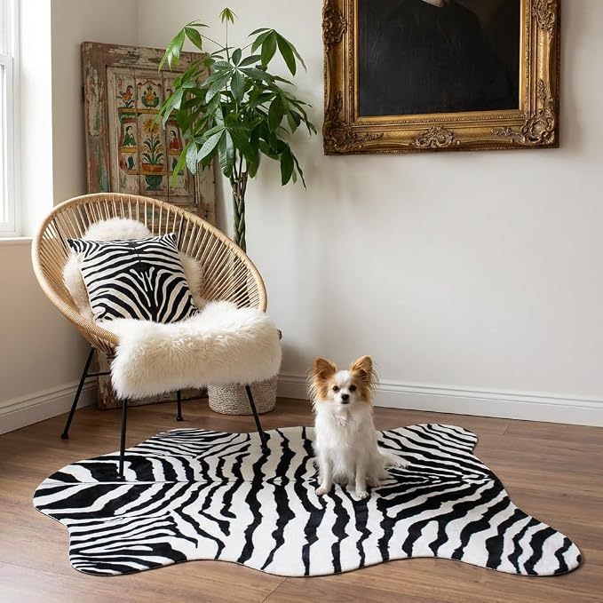 MustMat Faux Animal Rug 4'7''×5'3'' Soft and Cute Zebra Throw Rugs - Image 7