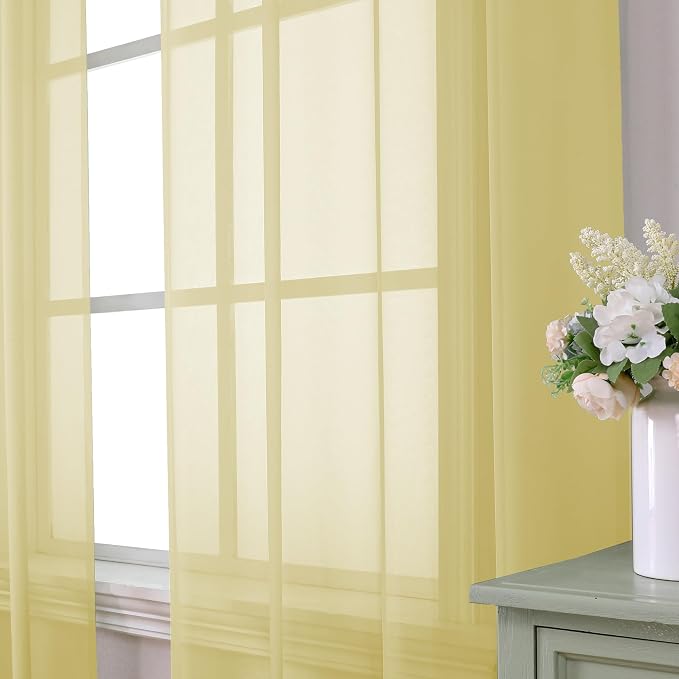 Aiyufeng Yellow Sheer Curtains 72 Inches Long 2 Panels Set, Semi Transparent - Image 2