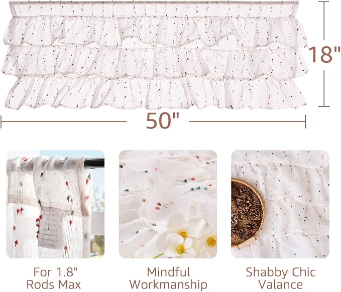 jinchan Ruffled Valance for Windows 18 Inch Mini Pom-Pom Voile Valance Curtains - Image 9