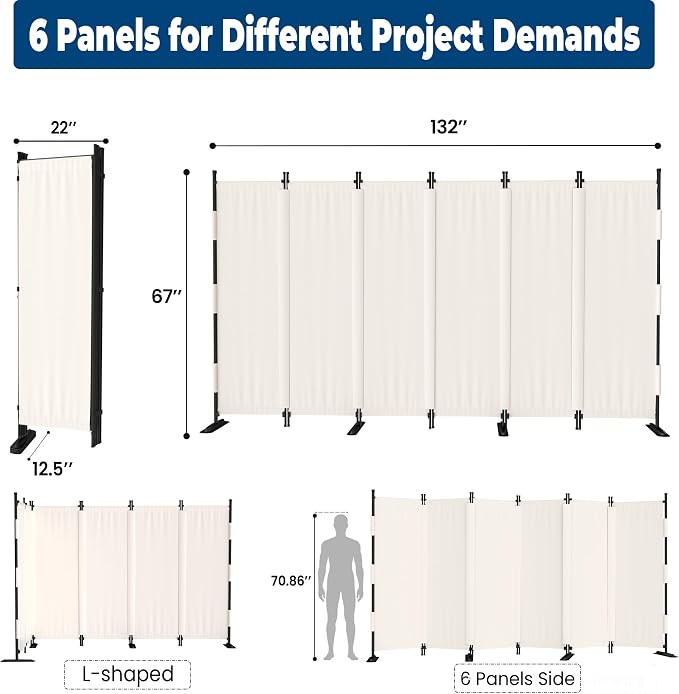 Room Divider, 6 Panel Upgraded Folding Privacy Screen, 132” Highly Secretive - Image 6
