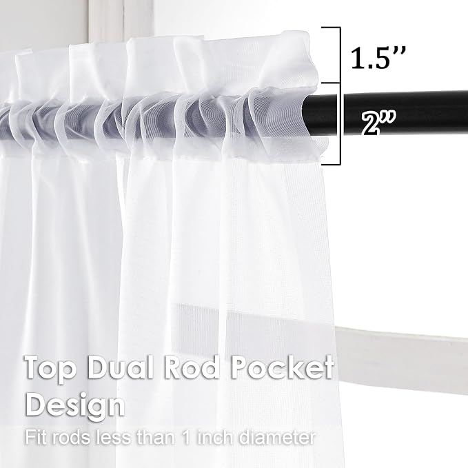 OVZME Sheer White Curtains 108" Inch Length 2 Panels Set, Light Filtering Soft - Image 3