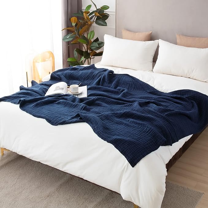 EMME Cotton Blanket Queen Size for Bed Soft Large Muslin Bed Blankets 90"x90" - Image 6