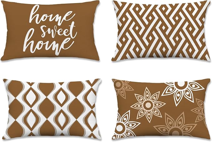 Hexagram Brown Geometric Pillow Covers 12x20 Set of 4, Decorative Outdoor by Hexagram