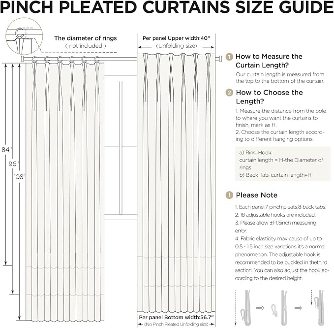 Joydeco Greyish White Pinch Pleated Thick Linen Curtains 96 Inch Long 2 Panel - Image 9
