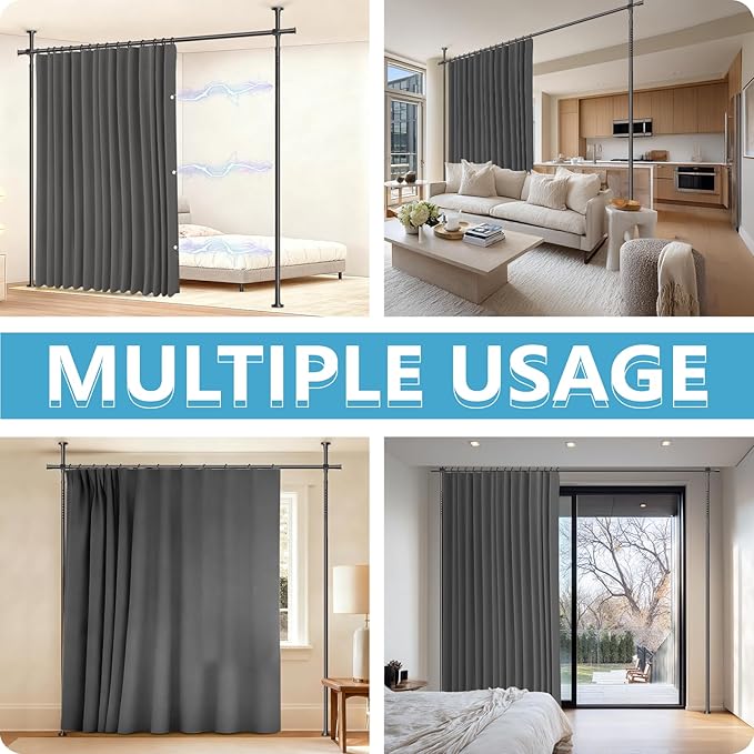 Jilron No-Drill Divider for Room Separation Set: Includes 106" W x 96" L Grey - Image 4