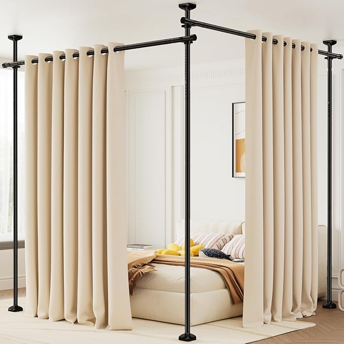 Bonpally Room Divider Curtain Rod, No Drilling Tension Rod by Bonpally