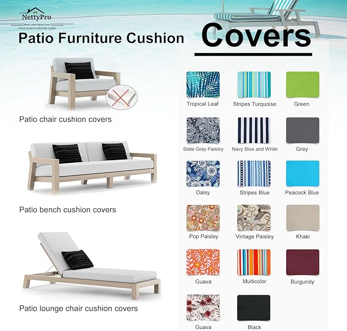 NettyPro Outdoor Patio Bench Swing Cushion Cover Replacement Water Resistant UV - Image 7