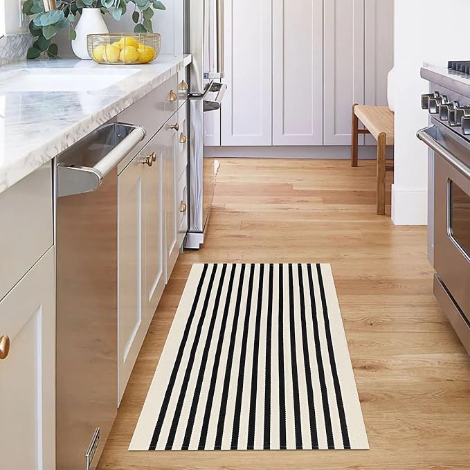 KOZYFLY Black and Beige Striped Porch Rug 27.5x43 Inches Area Rug Washable - Image 7