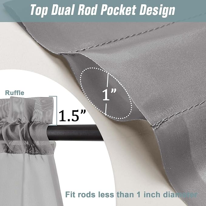 Grey Sheer Curtains 63 Inch Length 2 Panels, Voile Sheer Curtain - Image 3
