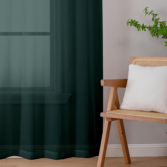 Chyhomenyc Hunter Green Sheer Curtains 84 inches Long 2 Panels, Light Filtering - Image 2