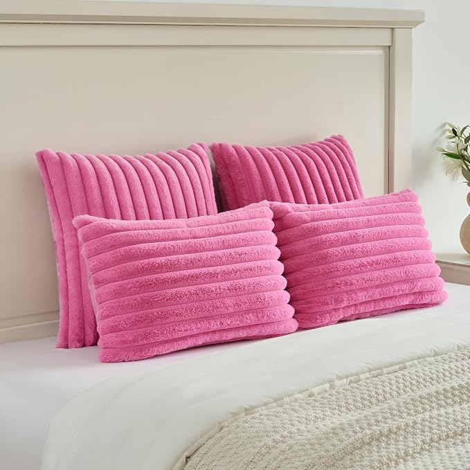 FUTEI Hot Pink Decorative Throw Pillow Covers Set of 2, 20x20 Inch Soft Fluffy - Image 5