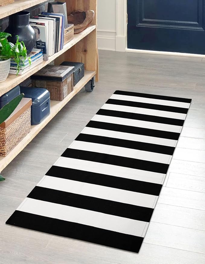 IOHOUZE Black White Striped Rug -2x4.3 Front Door Mats Outdoor, Washable Rug - Image 2