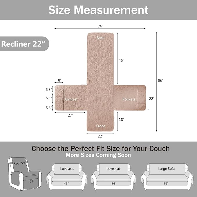Quilted Recliner Chair Covers, Water-Repellent Recliner Slipcovers, Recliner - Image 6