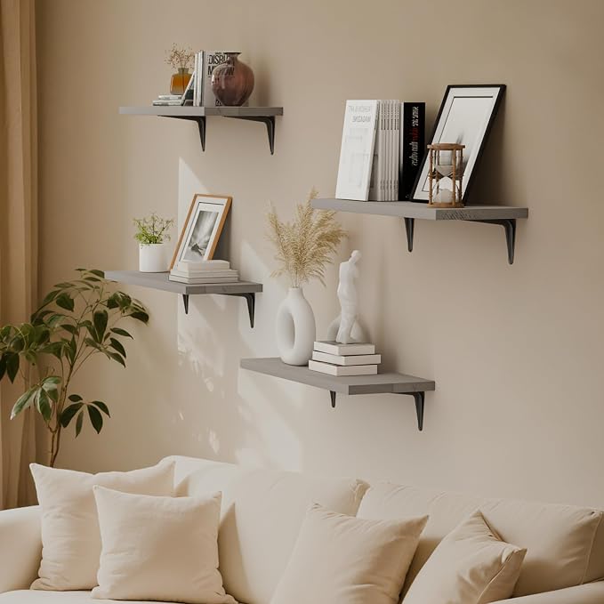 SKYSEN Floating Shelves for Wall Set of 6, 15.7in Wood Wall Shelf for Decor - Image 2