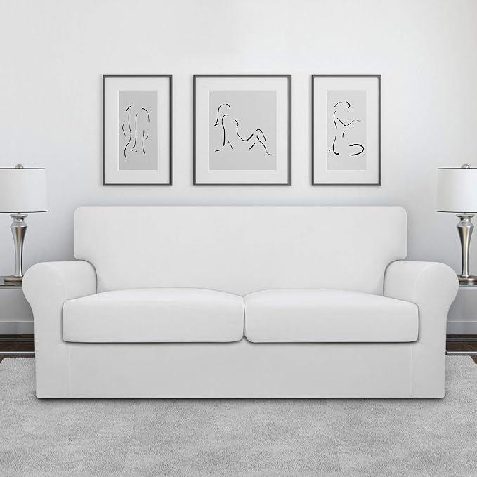 Easy-Going Oversized 3 Pieces Stretch Fleece Soft Loveseat Couch Cover - Image 2