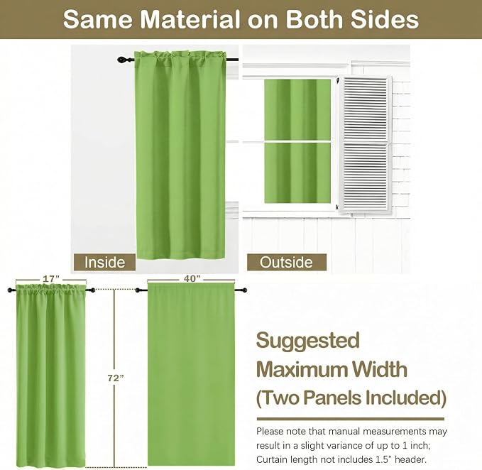 OVZME Lime Blackout Curtains for Bedroom 72 Inch Length 2 Panels Set, Thermal - Image 2