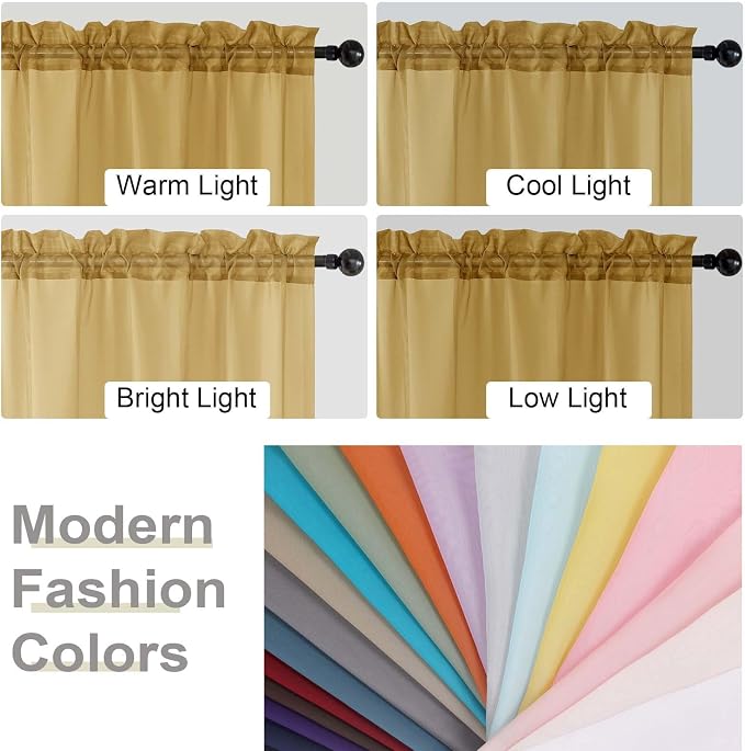 Gold Sheer Curtain for Bedroom Living Room 72 Inches Long 2 Panels Set - Image 6