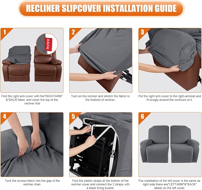 VANSOFY Recliner Cover, 2-Pieces Stretch Reclining Couch Cover - Image 5