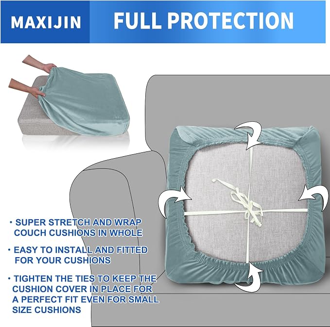 MAXIJIN Velvet Stretch Cushion Covers Couch Cushion Slipcovers Loveseat Sofa - Image 4