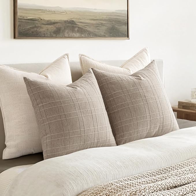 MIULEE Decorative Linen Check Throw Pillow Covers Neutral Farmhouse Vintage - Image 5