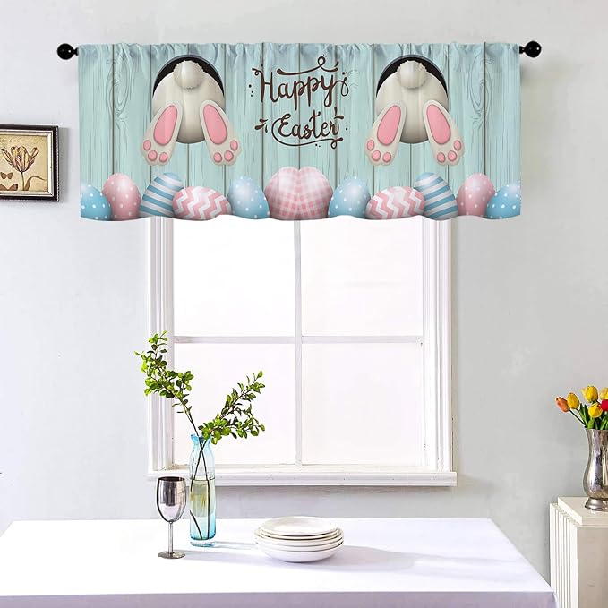 Happy Easter Jumping Bunny Kitchen Curtains Easter Egg Holiday - Image 2