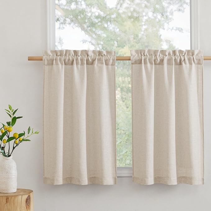 RYB HOME Cafe Curtains 24 inches Length, Linen Sheer Short Curtains by RYBHOME