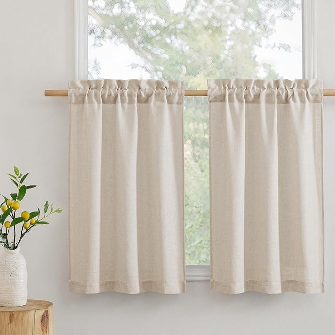 RYB HOME Bathroom Curtains Over Sink 36 inches Length, Linen Blend Semi Sheer by RYBHOME